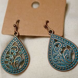 Artisan Teardrop Earrings with Blue Accents